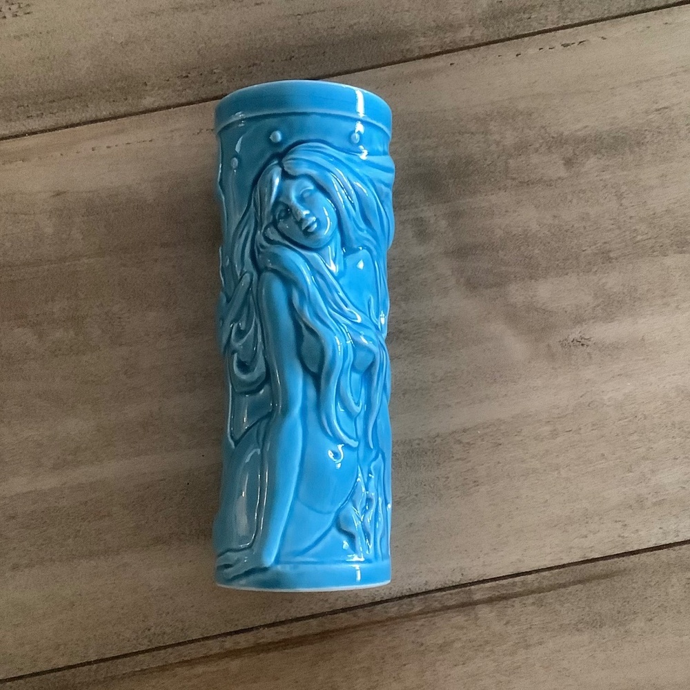 VIintage Turquoise Orchids of Hawaii Mermaid Fish Tiki Mug Vase R-99